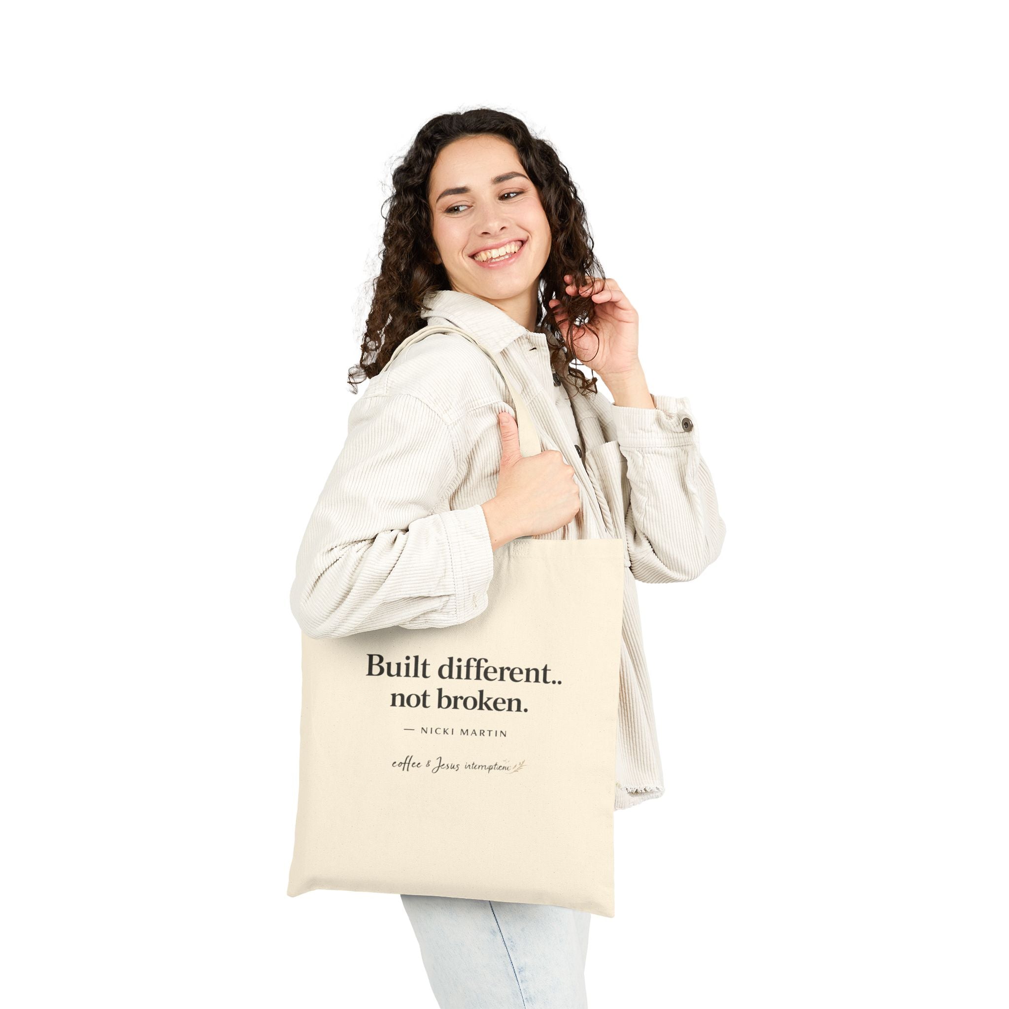 Signature 'Built Different, Not Broken' Cotton Canvas Tote Bag