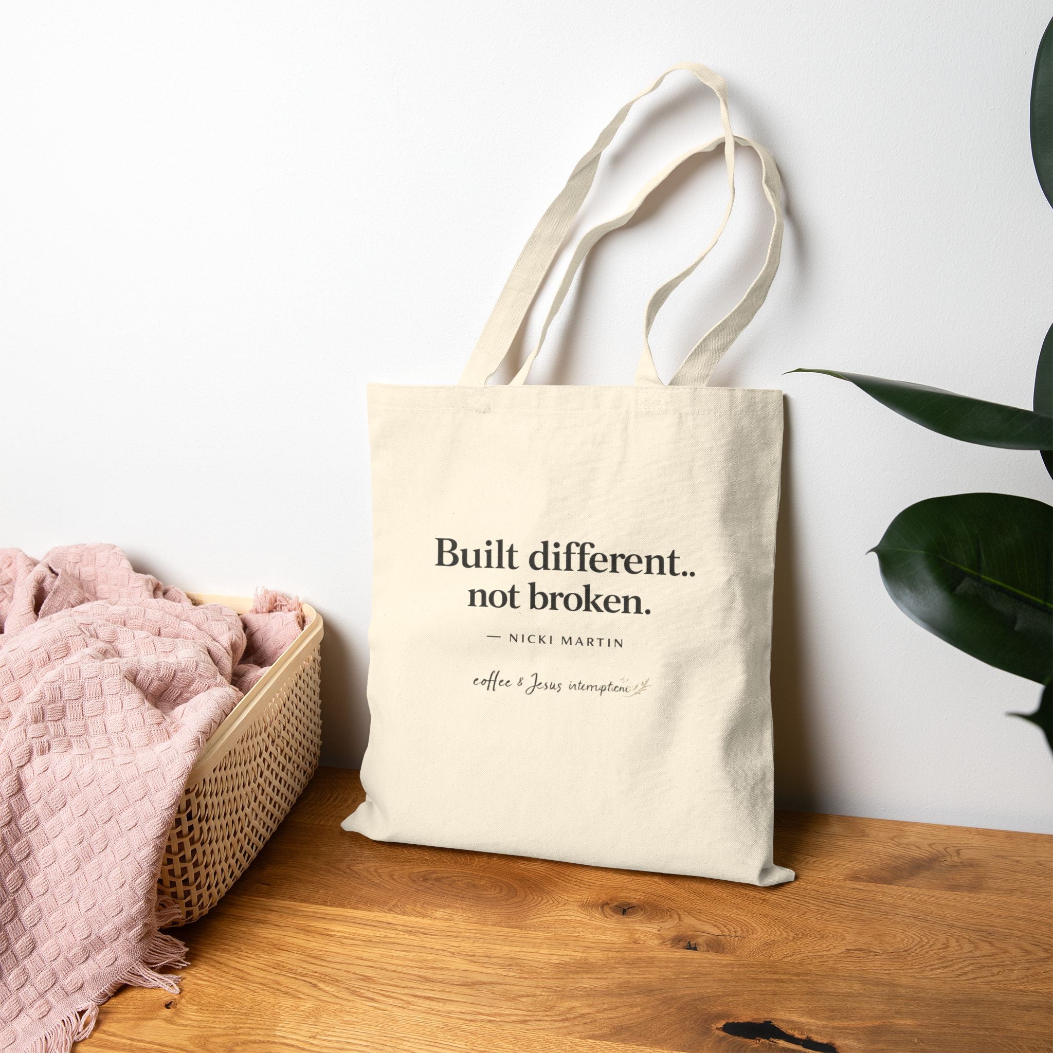 Signature 'Built Different, Not Broken' Cotton Canvas Tote Bag
