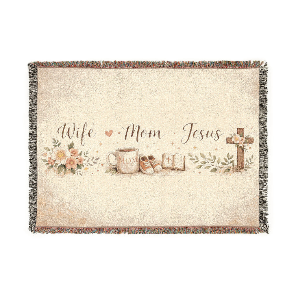 'Wife, Mom, Jesus' Woven Blanket